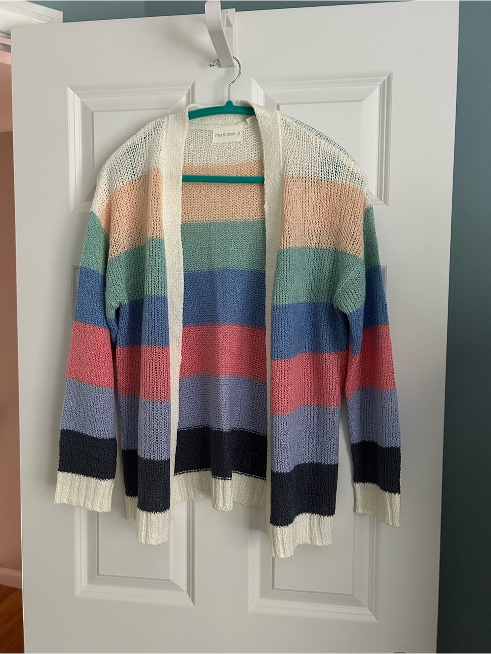 Mia and Tess Multicolor Striped Open-Front Cardigan - Pastel Stripe